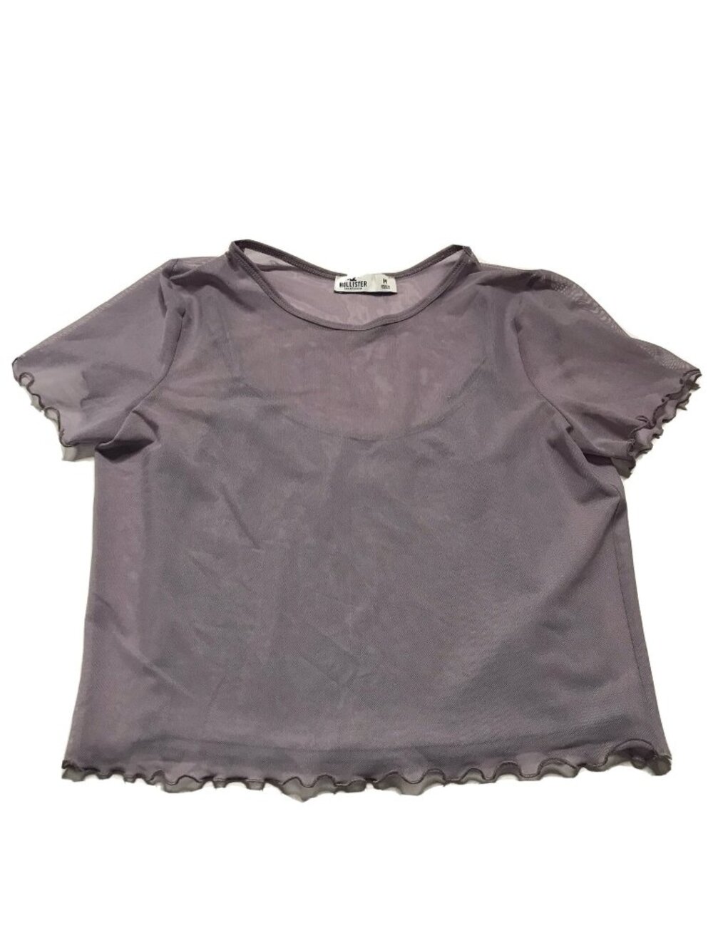 Hollister Top M Mesh Sheer Fairy Grunge 90s Y2K Crop Ruffle Purple Rave Cami